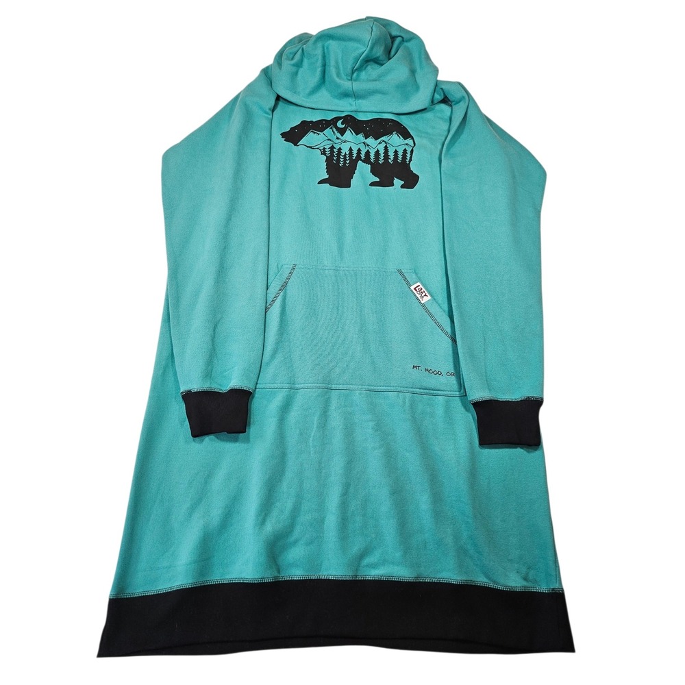 Lazy One Bear Scene Sleep Dress Hoodie Turquoise Blue Mt Hood Oregon L/XL